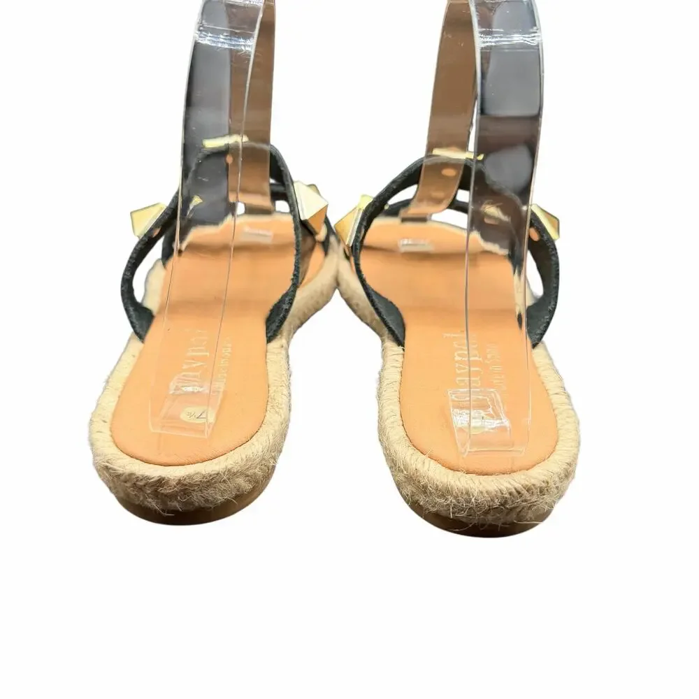 Maypol Studded Leather Espadrille Sandals Black Gold EU 38 US 7.5